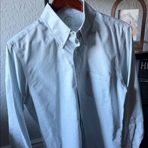 Brooks Brothers Milano Light Blue Checkered Men's Dress Shirt